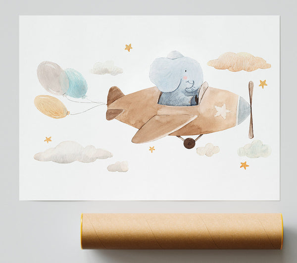 Elephant Riding Plane Poster