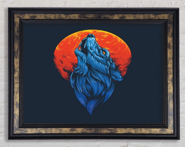 Wolf Howl Orange Moon Framed Print