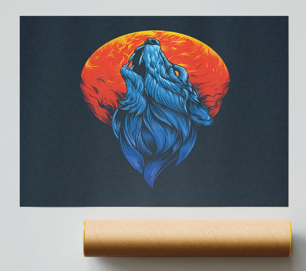 Wolf Howl Orange Moon Poster