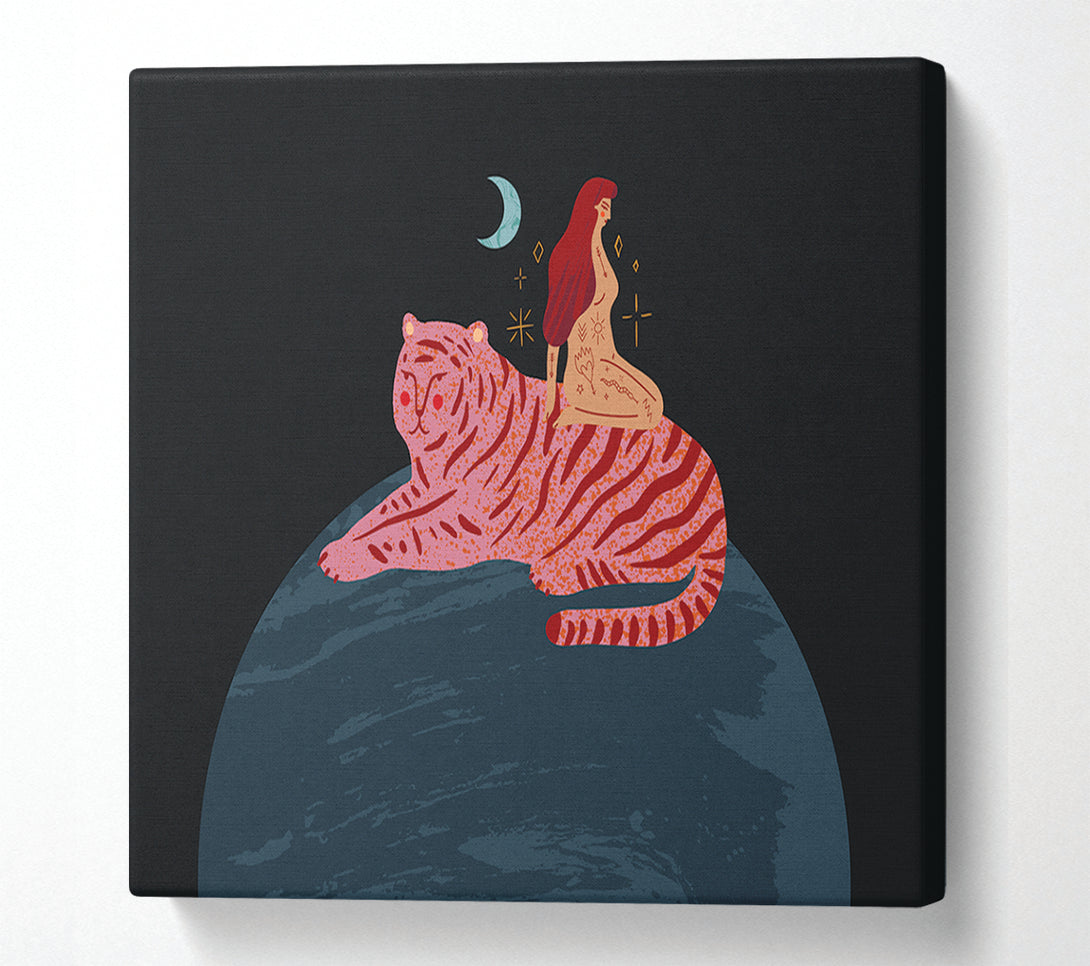  A Canvas Print of Woman And Tiger Planet Canvas Print