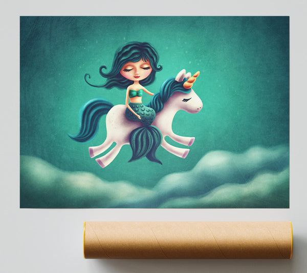Mermaid Riding A Unicorn Print