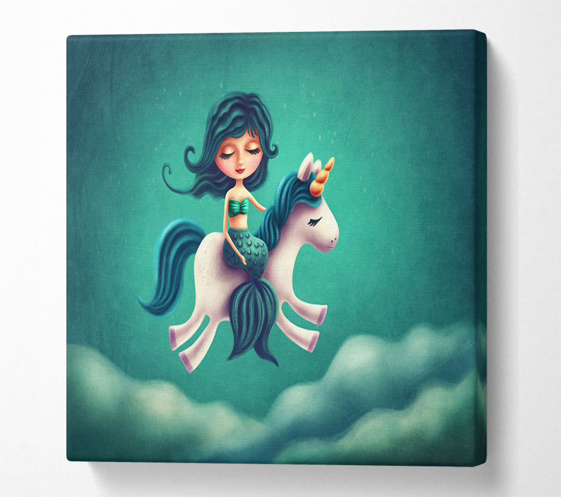  A Canvas Print of Mermaid Riding A Unicorn Canvas Art