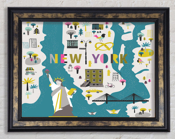 The Little Map Of New York Framed Print