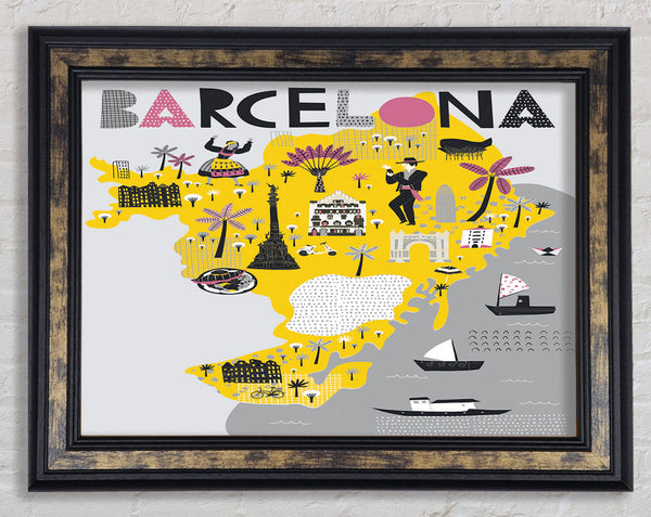 The Little Map Of Barcelona Framed Print