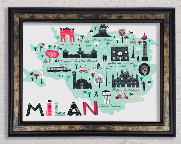 The Little Map Of Milan Framed Print