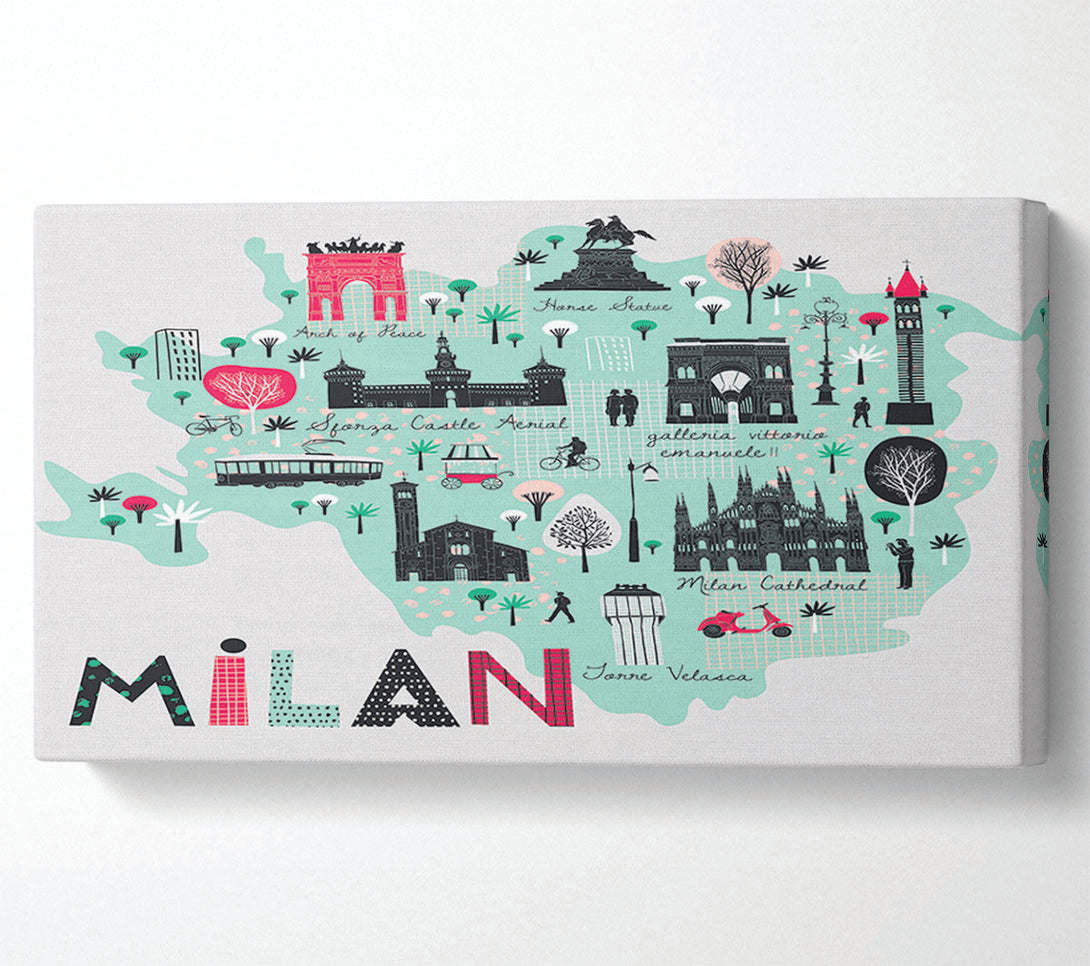  A Canvas Print of The Little Map Of Milan Canvas Art