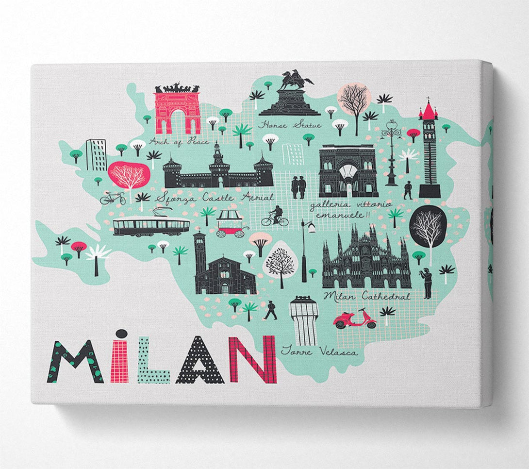  A Canvas Print of The Little Map Of Milan Canvas Art