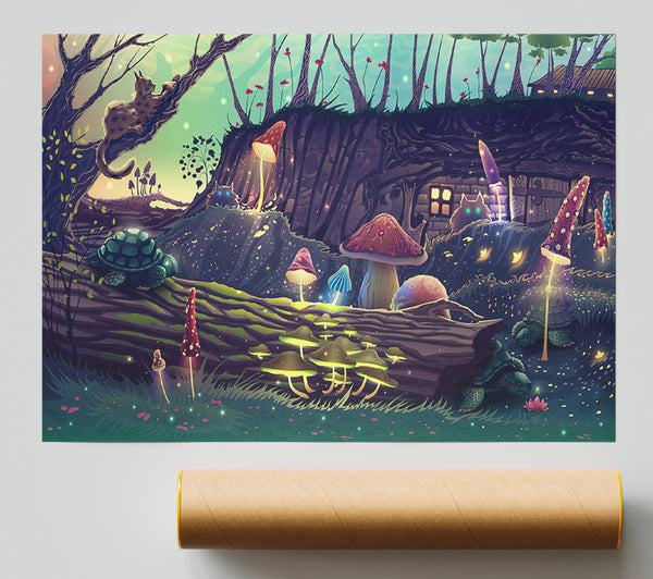 Toadstool Village Print