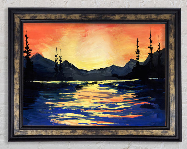 Orange Skies Mountain Range Framed Print