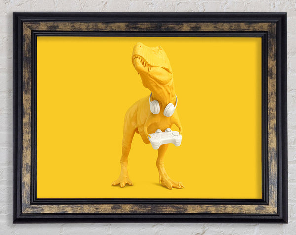 Yellow Dinosaur Gamer Framed Print