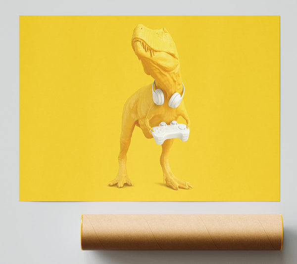 Yellow Dinosaur Gamer Giclee Print