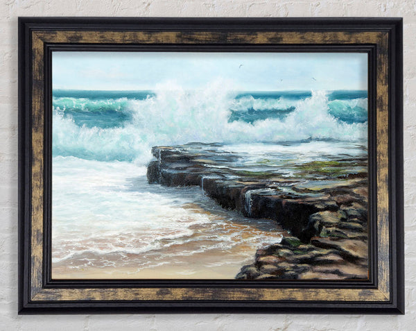 Waves Hitting The Rocks Framed Print