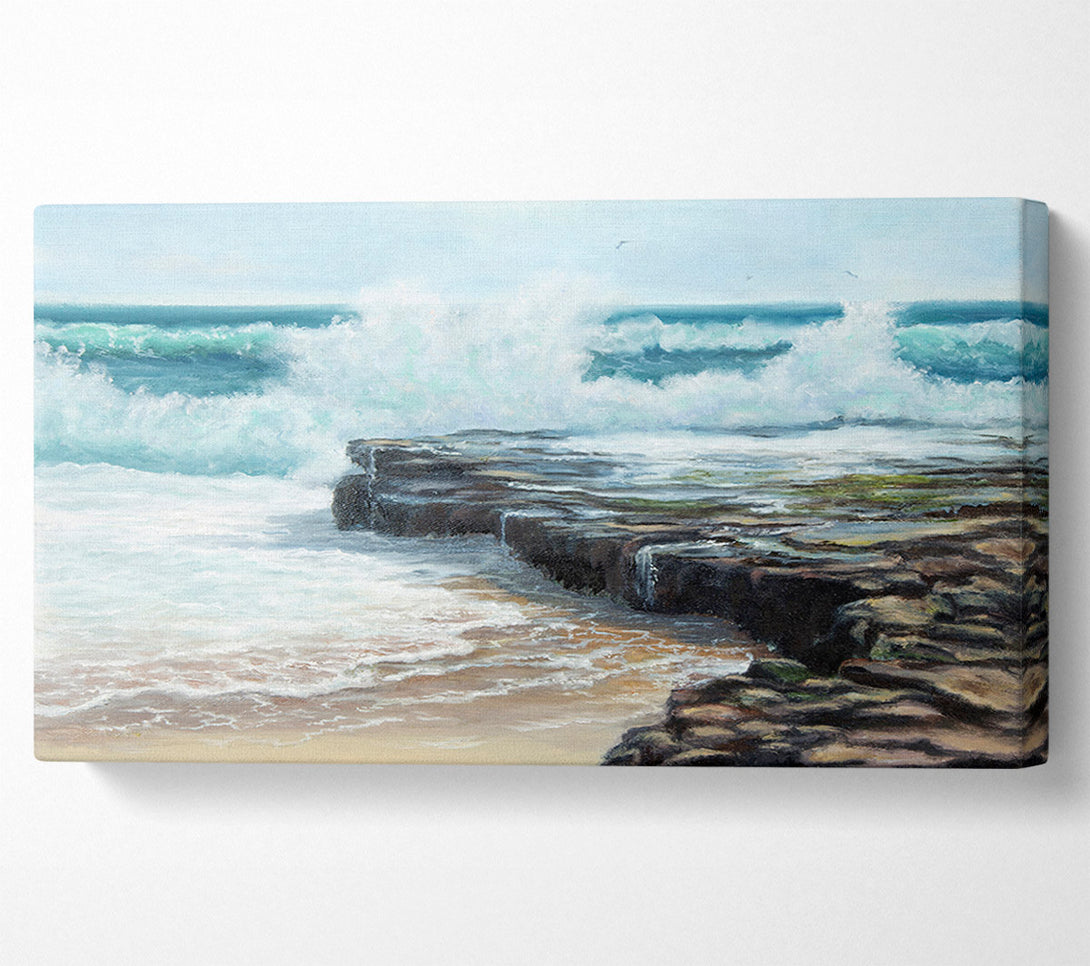  A Canvas Print of Waves Hitting The Rocks Canvas Wall Art