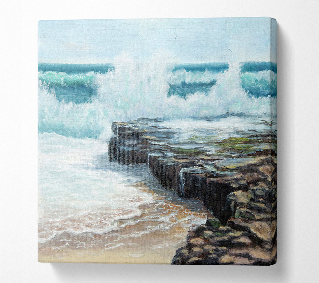  A Canvas Print of Waves Hitting The Rocks Canvas Wall Art