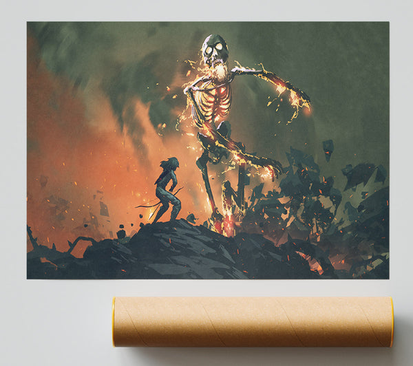 Battling The Fire Skull Man Print