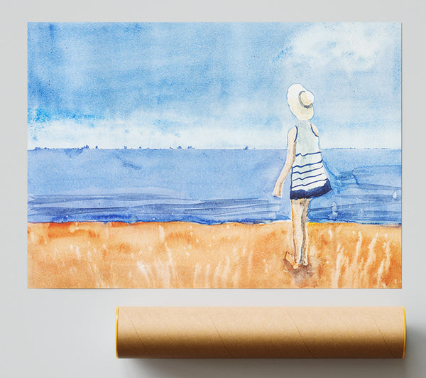 Woman Looking Out To Sea Giclee Print