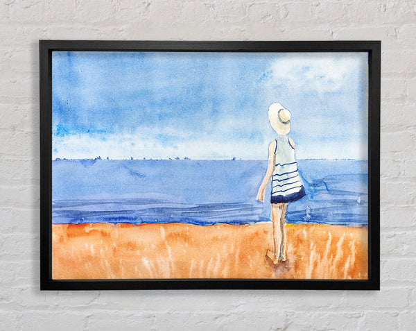 Woman Looking Out To Sea Framed Print