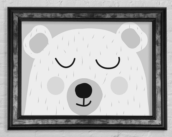 The Cute Bear Head Grey Framed Print