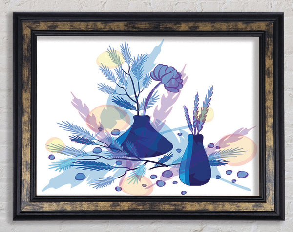 Two Blue Vases Of Flowers Framed Print