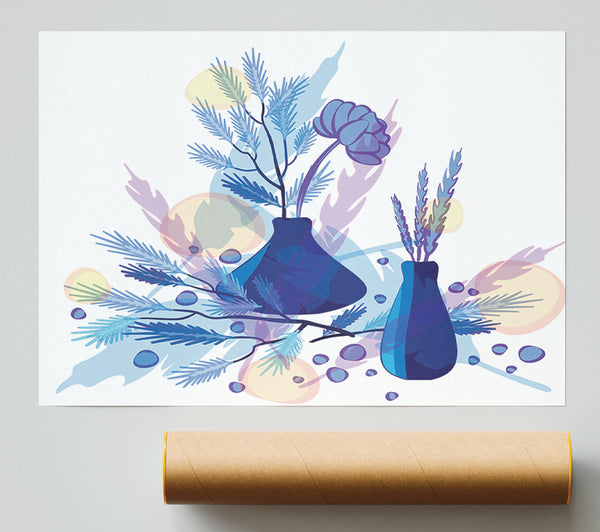 Two Blue Vases Of Flowers Giclee Print