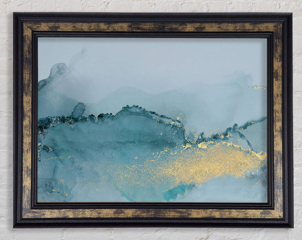 Glitter Gold On Blue Framed Print