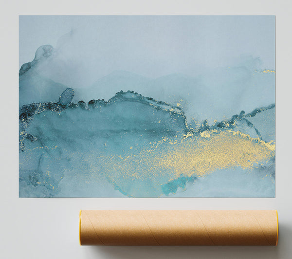 Glitter Gold On Blue Poster