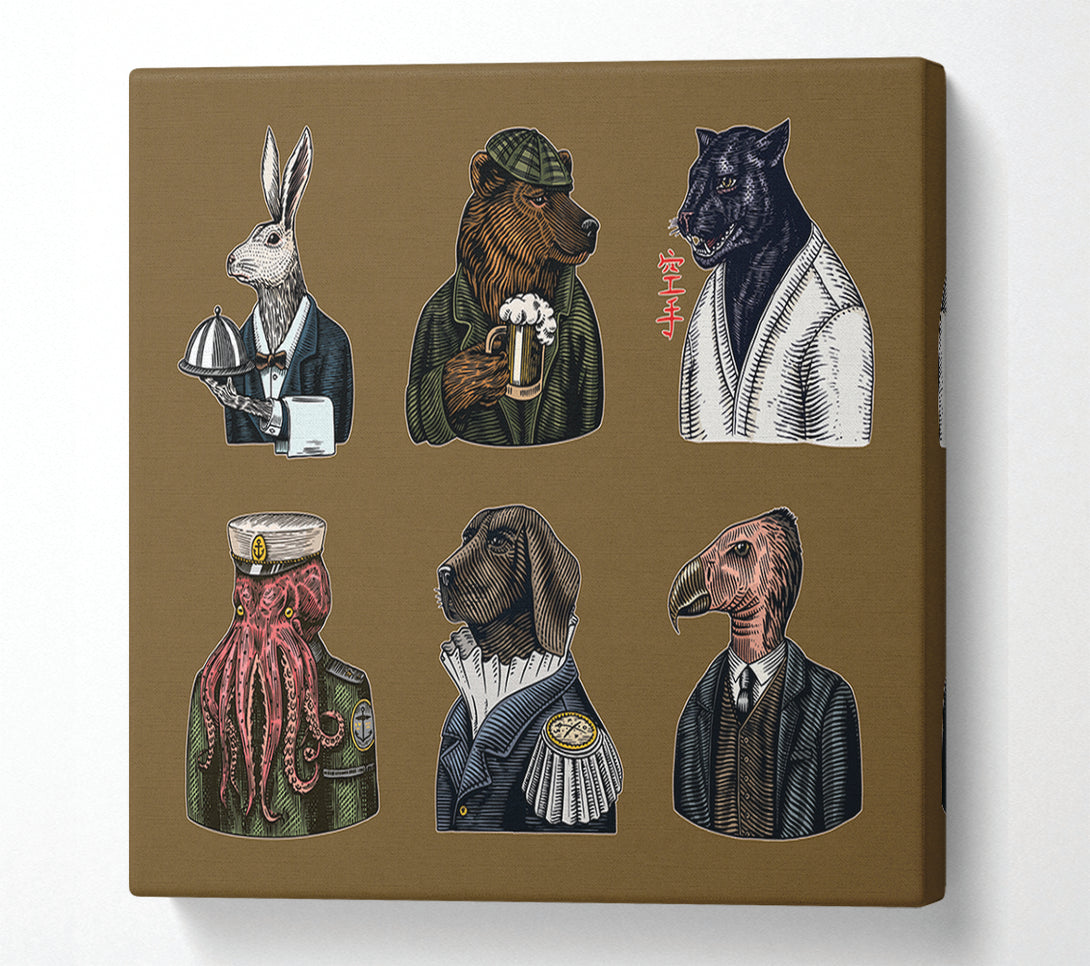  A Canvas Print of Six Vintage Animal People Canvas Print