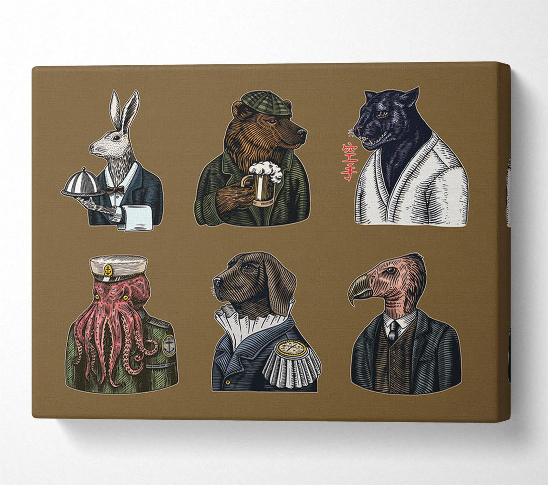  A Canvas Print of Six Vintage Animal People Canvas Print