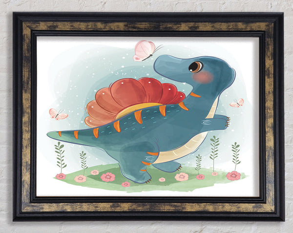 The Little Cute Dinosaur Butterfly Framed Print