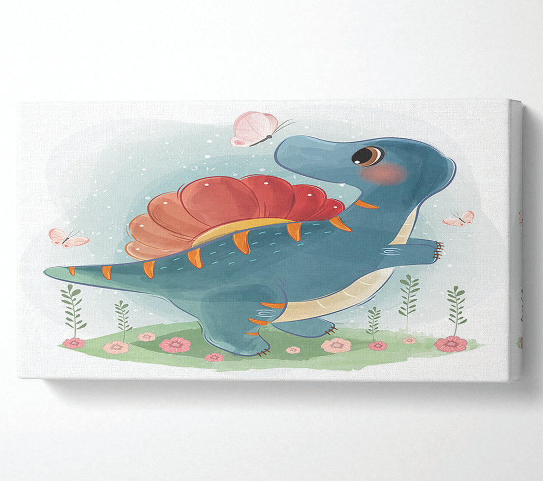  A Canvas Print of The Little Cute Dinosaur Butterfly Canvas Wall Art