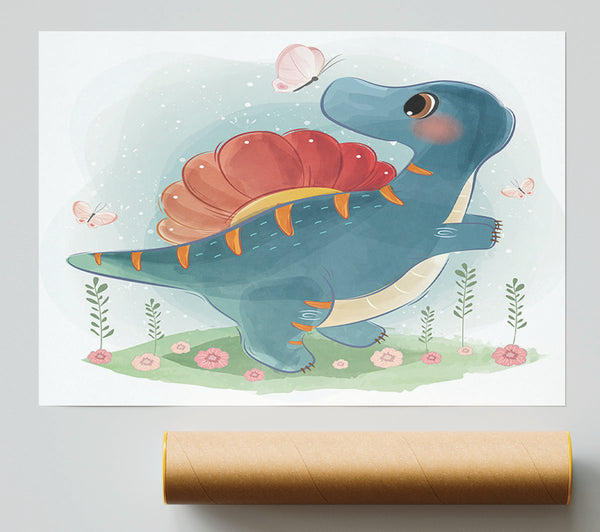 The Little Cute Dinosaur Butterfly Poster