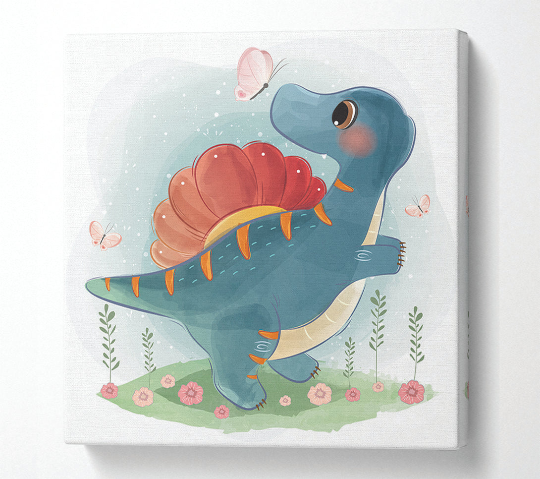  A Canvas Print of The Little Cute Dinosaur Butterfly Canvas Wall Art