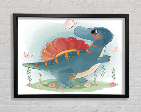 The Little Cute Dinosaur Butterfly Framed Print