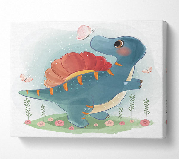  A Canvas Print of The Little Cute Dinosaur Butterfly Canvas Wall Art