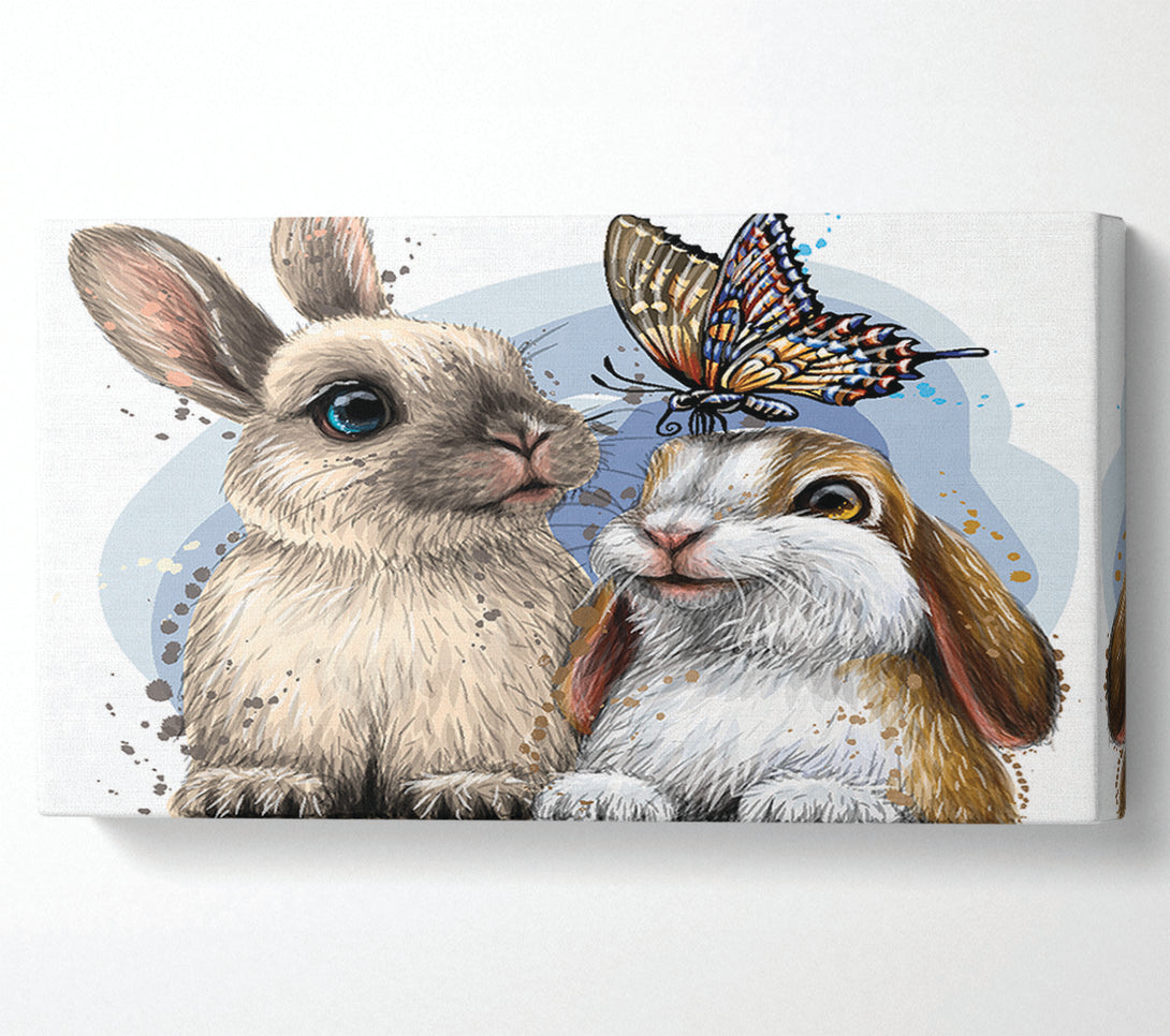  A Canvas Print of The Cute Bunnies With Butterfly Canvas Print
