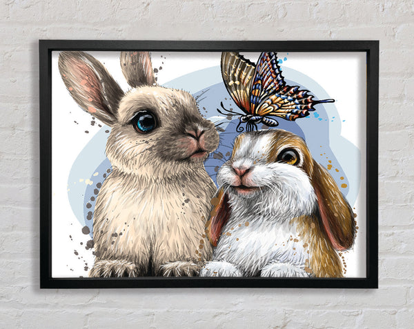 The Cute Bunnies With Butterfly Framed Print