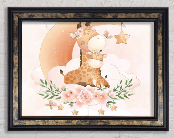 The Giraffe And Moon Framed Print