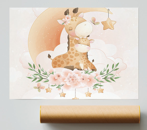 The Giraffe And Moon Poster