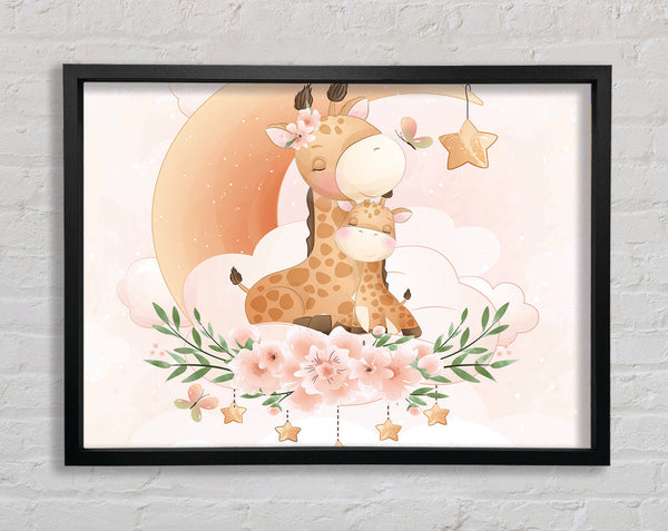The Giraffe And Moon Framed Print