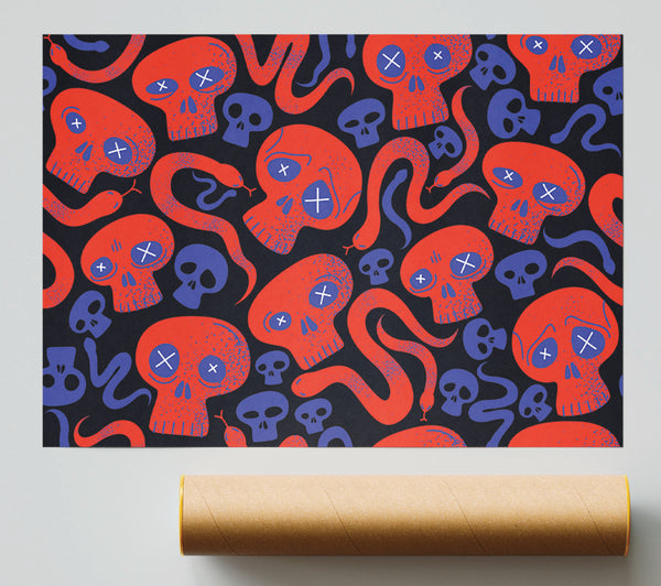 Red Skull And Snakes Poster