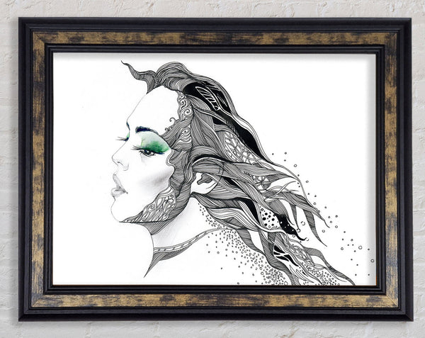 Woman Face Pen Scribble Framed Print