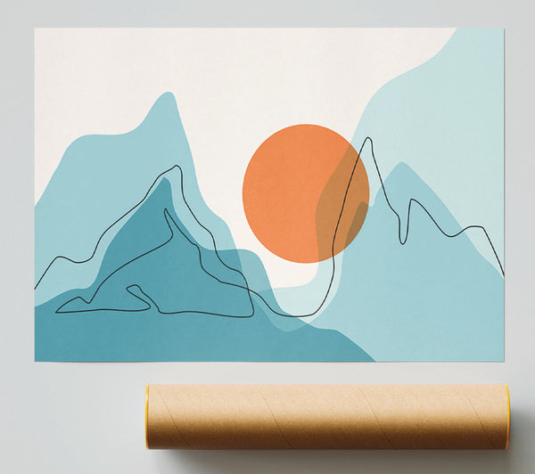 The Sun And Mountain Scene Print