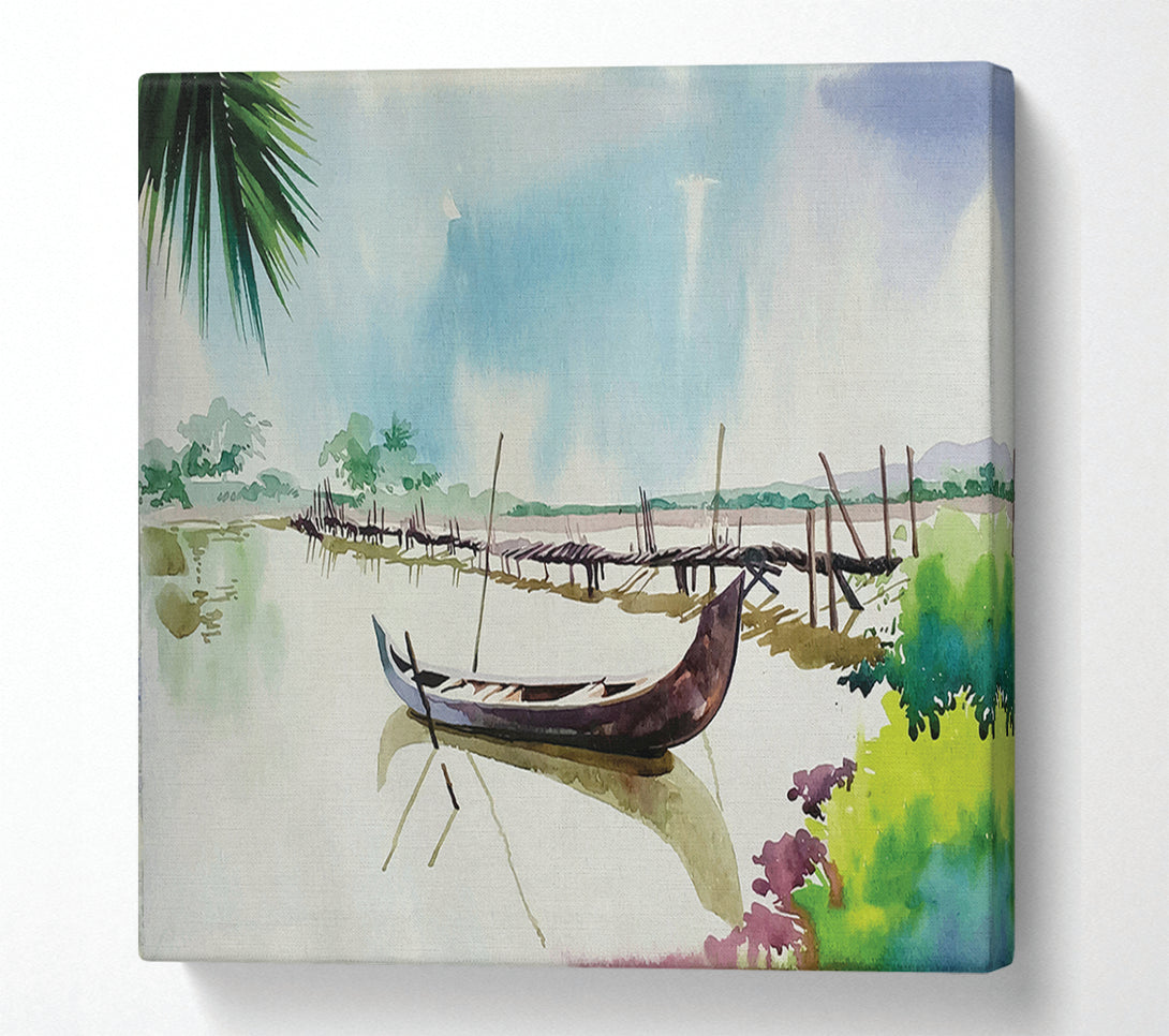  A Canvas Print of The Boat Left In The River Canvas Print