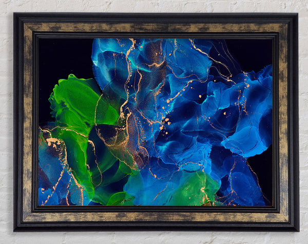 Green And Light Blue Darkness Flow Framed Print