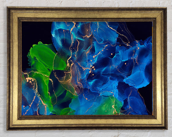 Green And Light Blue Darkness Flow Framed Print