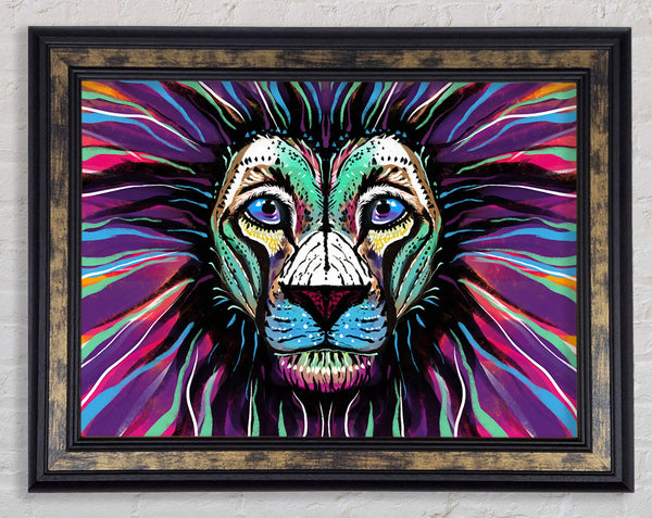 The Lion Rainbow Face Framed Print
