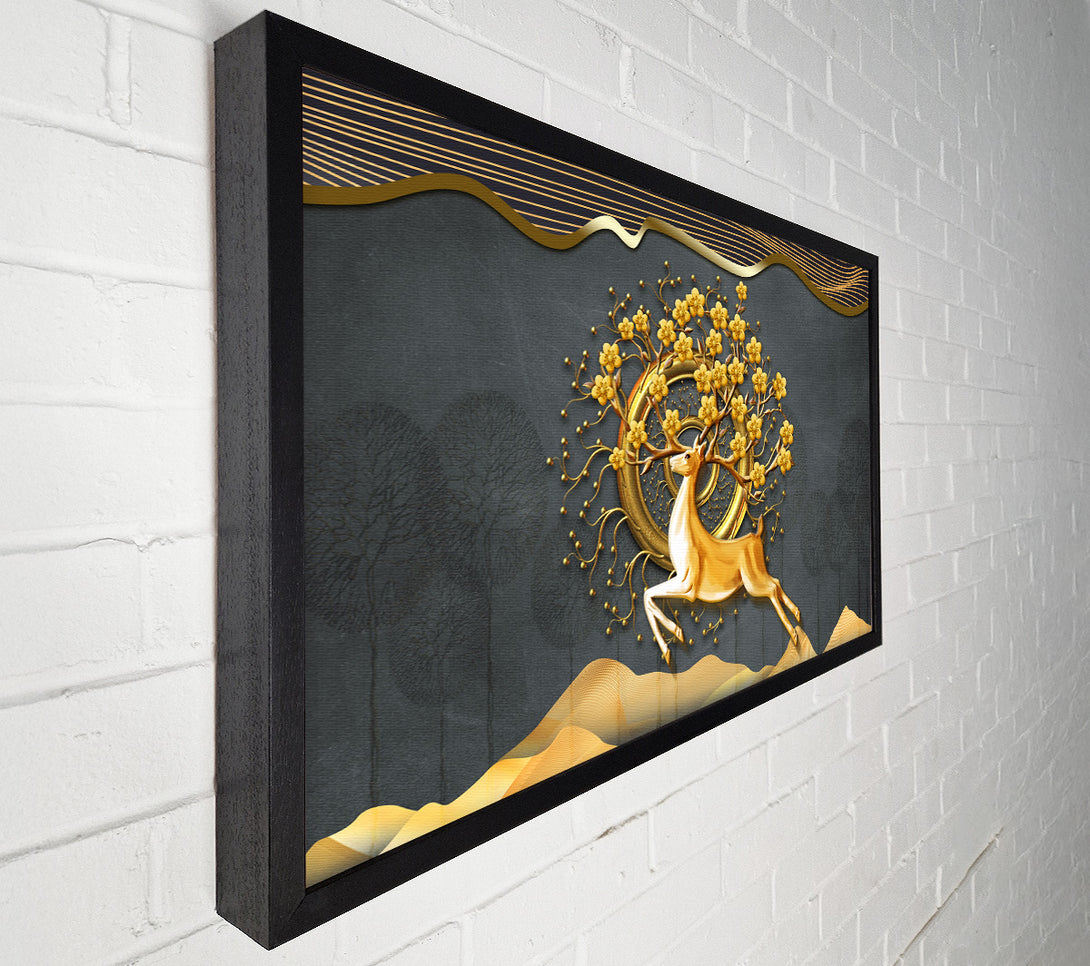  A Canvas Print of The Gold Flower Stag Tree Canvas Wall Art