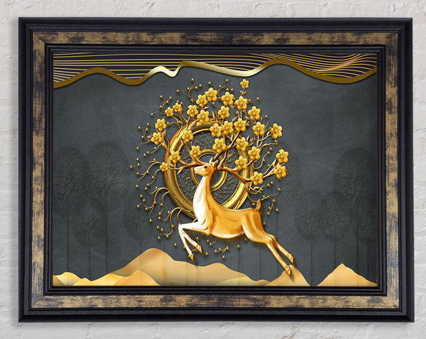 The Gold Flower Stag Tree Framed Print