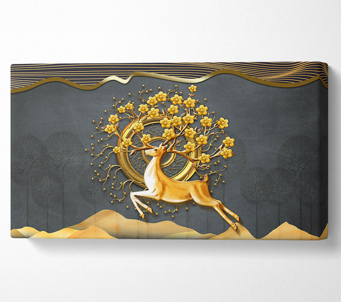  A Canvas Print of The Gold Flower Stag Tree Canvas Wall Art