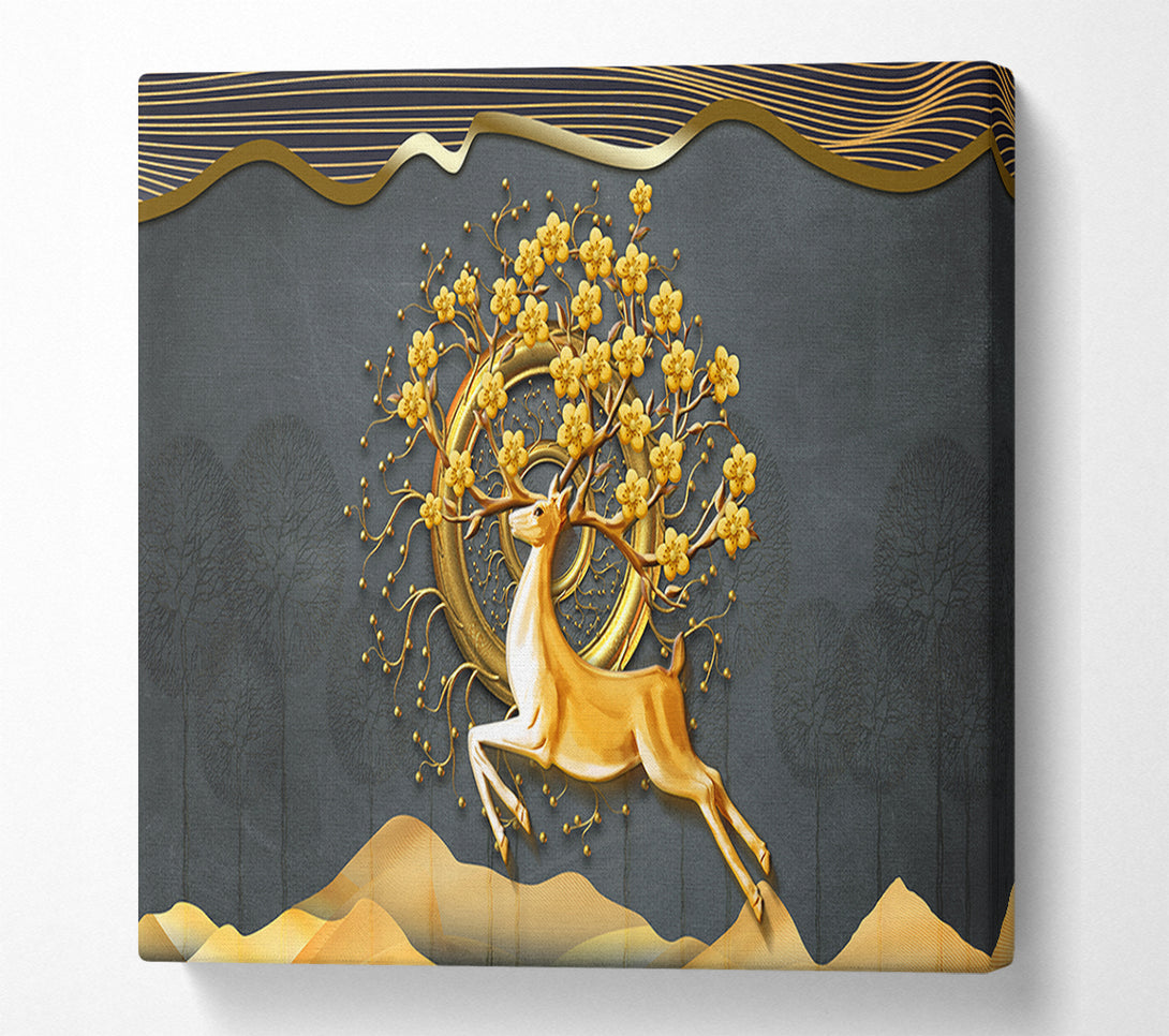  A Canvas Print of The Gold Flower Stag Tree Canvas Wall Art